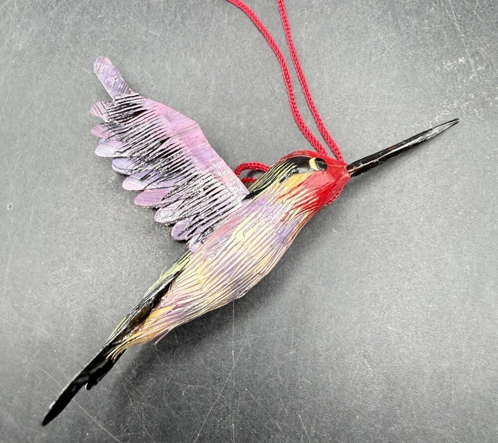 Handcrafted Hand Painted Wood Hummingbird Christmas Ornament -55D